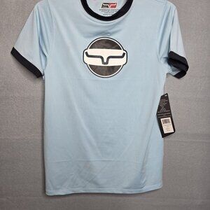 Kimes Ranch Ladies Performance Short Sleeve Shirt Rhythm Ringer Light Blue Med